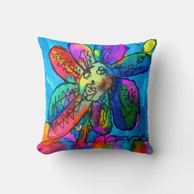 Kids helle Blume Tinte blau und rosa Kissen (Vorderseite)