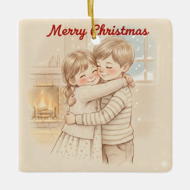 KIDS HUG CUTE CHRISTMAS THEME KERAMIKORNAMENT (Vorderseite)