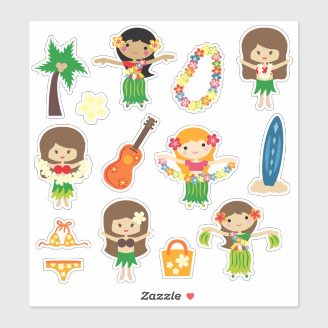 Kids Hula Girls Aufkleber (Blatt)