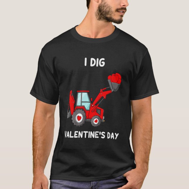Kids I Dig Valentines Day Hearts Tractor Funny Tod T-Shirt (Vorderseite)
