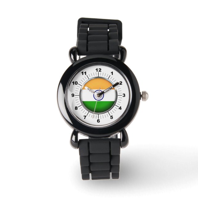 Kid's India Flag Silver Glitzer Strap Watch Armbanduhr (Vorderseite)