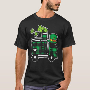 Kids Irish Green Kariert Firefighter Truck St Patr T-Shirt