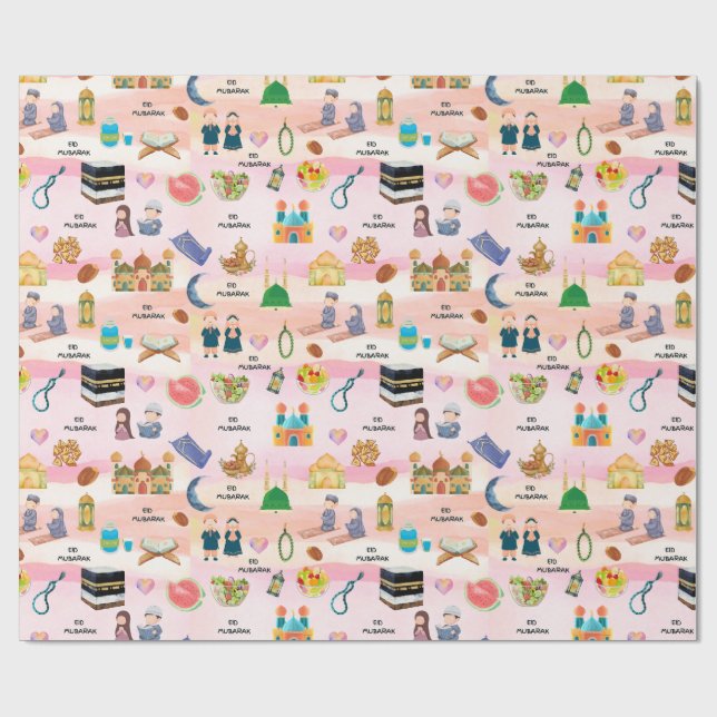 Kids Islamic Gift Wrap – Colourful Eid & Ramadan Geschenkpapier (Flach)