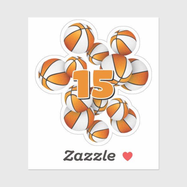 kids jersey number orange white basketballs aufkleber (Blatt)