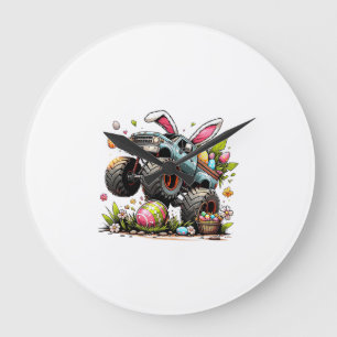 Kids Jungen Frohen Ostertag Hase Monster Truck Ei Große Wanduhr