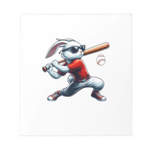 Kids Jungen Fröhlicher Osterhase spielt Baseball O Notizblock