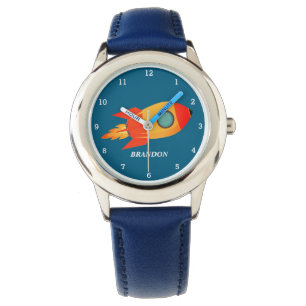Kids Jungen Rakete Weltraum Blau Astronaut Name Armbanduhr