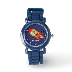 Kids Jungen Rakete Weltraum Blau Astronaut Name Armbanduhr
