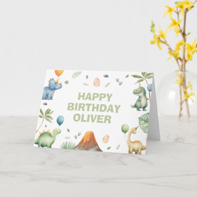 Kids Jurassic Dino Dinosaur Personalized Birthday  Karte (Gelbe Blume)