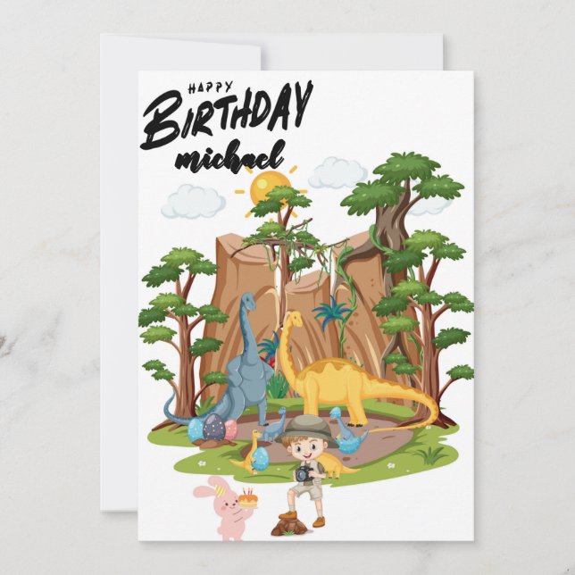 Kids Jurassic Dino Dinosaurier Personalisiert Gebu Karte (Vorderseite)