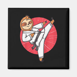Kids Karate Faultier Schwarzer Gürtel Lustige Kamp Magnet