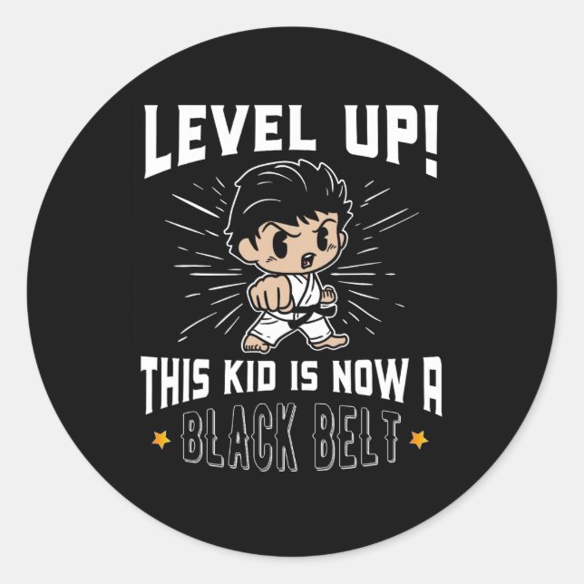 Kids Karate Uniform Black Belt Award T Shirt Gifts Runder Aufkleber (Vorderseite)