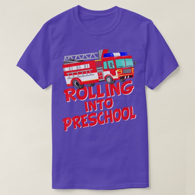 Kids Kids Rolling Into Preschool Fire Truck Firema T-Shirt (Design vorne)