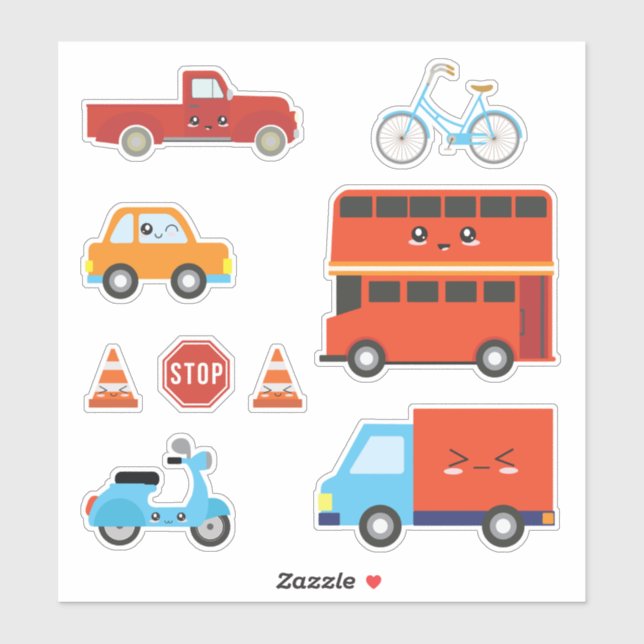 Kids-Landtransportfahrzeuge Aufkleber (Blatt)