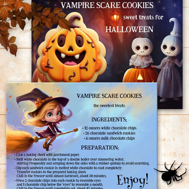 Kids Leckereien Halloween-Kochrezepte Postkarte (Recipe postcard featuring a spooky scene with a sweet cookie. Add your own recipe on the back)