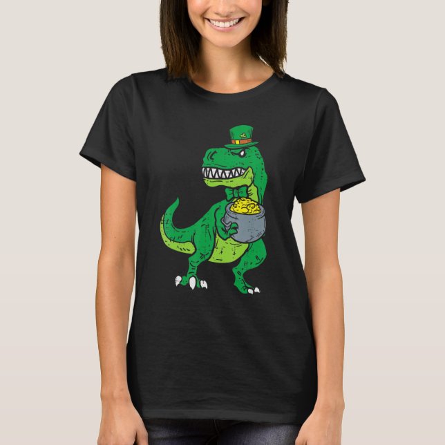 Kids Leprechaun Irish T-Rex Dinosaur St Patrick Da T-Shirt (Vorderseite)