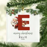 Kids Letter E Monogram Christmas Tree Ornament Aus Metall<br><div class="desc">Geben Sie Ihrem Weihnachtsbaum eine persönliche Touch in dieser Weihnachtszeit mit einem Monogramm Ornament! Mit Santa und einem Rentier, der hinter dem Buchstaben E herschaut, kann dieser Ornament mit einem Sonderfoto, Namen und Jahr personalisiert werden, und einem beiliegenden Template Gruß. Machen Sie diesen festlichen Sake zu einem Teil Ihrer traditionellen...</div>