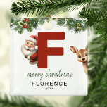 Kids Letter F Monogram Christmas Tree Ornament Aus Metall<br><div class="desc">Geben Sie Ihrem Weihnachtsbaum eine persönliche Touch in dieser Weihnachtszeit mit einem Monogramm Ornament! Mit Santa und einem Rentier, der hinter dem Buchstaben E herschaut, kann dieser Ornament mit einem Sonderfoto, Namen und Jahr personalisiert werden, und einem beiliegenden Template Gruß. Machen Sie diesen festlichen Sake zu einem Teil Ihrer traditionellen...</div>