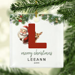Kids Letter L Monogram Christmas Tree Ornament Aus Metall<br><div class="desc">Geben Sie Ihrem Weihnachtsbaum eine persönliche Touch in dieser Weihnachtszeit mit einem Monogramm Ornament! Mit Santa und einem Rentier, der hinter dem Buchstaben L guckt, kann dieser Ornament mit einem Sonderfoto, Namen und Jahr personalisiert werden, und einem beiliegenden Template Gruß. Machen Sie diesen festlichen Sake zu einem Teil Ihrer traditionellen...</div>