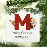 Kids Letter M Monogram Christmas Tree Ornament Aus Metall<br><div class="desc">Geben Sie Ihrem Weihnachtsbaum eine persönliche Touch in dieser Weihnachtszeit mit einem Monogramm Ornament! Mit Santa und einem Rentier, der hinter dem Buchstaben M herbeiguckt, kann dieser Ornament mit einem Sonderfoto, Namen und Jahr personalisiert werden, sowie mit einem beiliegenden Template-Gruß. Machen Sie diesen festlichen Sake zu einem Teil Ihrer traditionellen...</div>