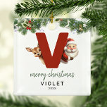 Kids Letter V Monogram Christmas Tree Ornament Aus Metall<br><div class="desc">Geben Sie Ihrem Weihnachtsbaum eine persönliche Touch in dieser Weihnachtszeit mit einem Monogramm Ornament! Mit Santa und einem Rentier, der hinter dem Buchstaben V herbeiguckt, kann dieser Ornament mit einem Sonderfoto, Namen und Jahr personalisiert werden und mit einem beiliegenden Template-Gruß. Machen Sie diesen festlichen Sake zu einem Teil Ihrer traditionellen...</div>