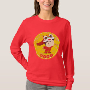 Kid's Lion Tanz Neujahr Glück Frauen Rote SW T-Shirt