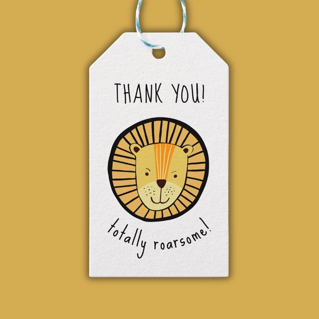 Kids Lion Totally Roarsome Jungle Vielen Dank Geschenkanhänger (Lion Kids birthday party thank you gift tag - totally roarsome)