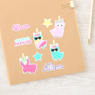 Kids Llama Unicorn Personalisiert Fun Set Aufkleber