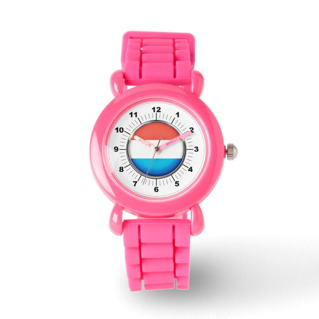 Kid's Luxembourg Flag Pink Glitzer Strap Watch Armbanduhr (Vorderseite)