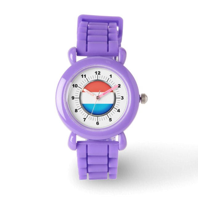Kid's Luxembourg Flag Red Glitzer Strap Watch Armbanduhr (Vorderseite)
