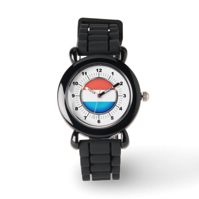 Kid's Luxembourg Flag Silver Glitzer Strap Watch Armbanduhr (Vorderseite)