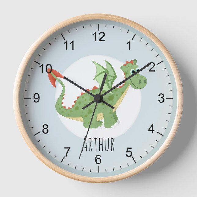 Kids Magic Green Dragon Cartoon Boys Kinderzimmer Uhr (Vorderseite)