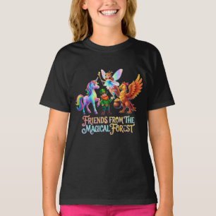 Kids Magischer Wald Einhorn & Fee Schwarz T-Shirt