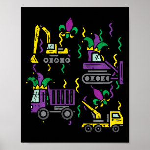 Kids Mardi Gras Construction Truck Niedlich Vehicl Poster