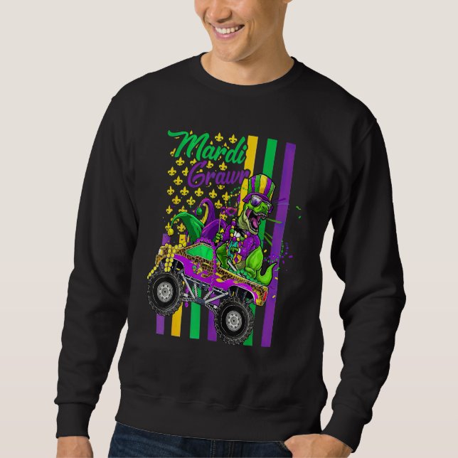 Kids Mardi Grawr T Rex Dino Mardi Gras Monster Tru Sweatshirt (Vorderseite)