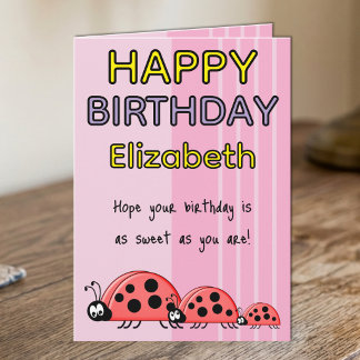 Kids Marienkäfer fügen Name rosa Geburtstag hinzu Karte