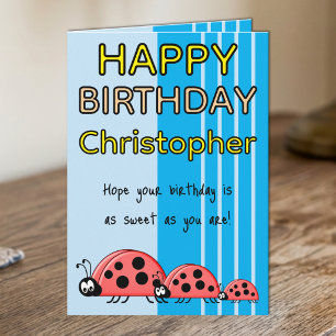 Kids Marienkäfer Name blau Geburtstag Karte