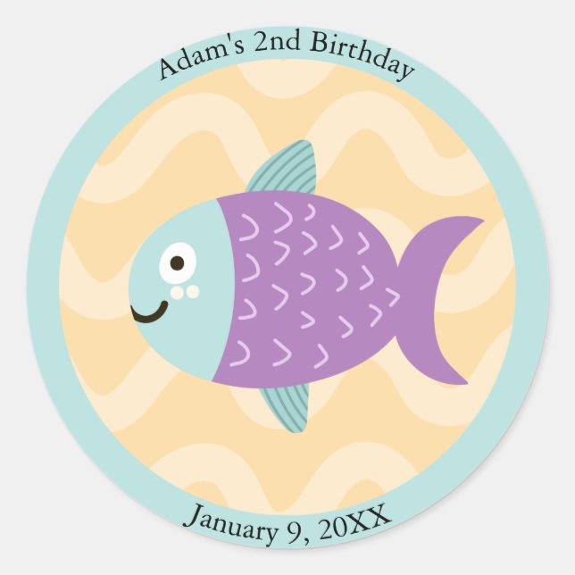 Kids Marine Fish under Sea Birthday Runder Aufkleber (Vorderseite)