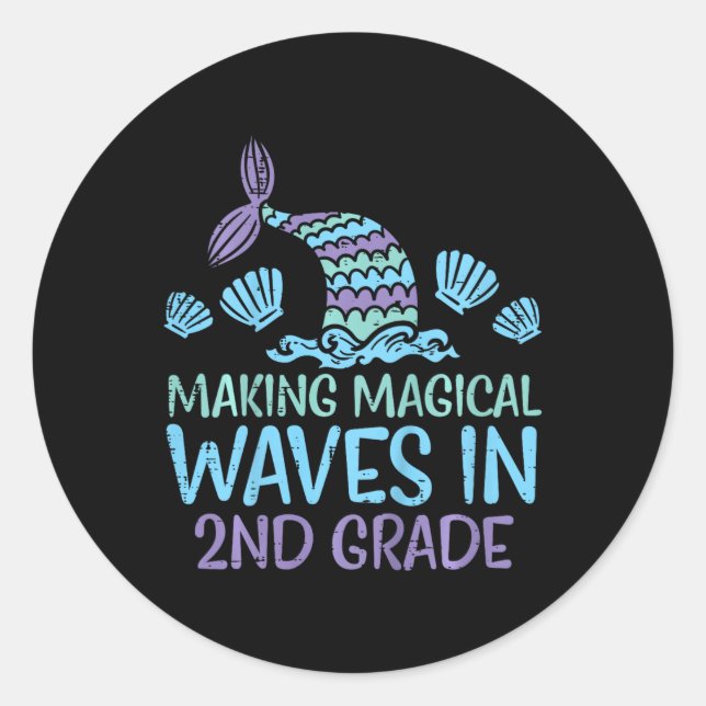 Kids Mermaid Magical Waves 2. Klasse Zweiter Runder Aufkleber (Vorderseite)