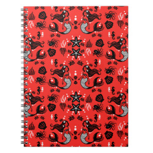 Kids Mermaid Red Pink Notizblock