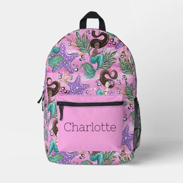 Kids Mermaid-Rucksack mit Name auf Pocket Bedruckter Rucksack (Vorderseite)