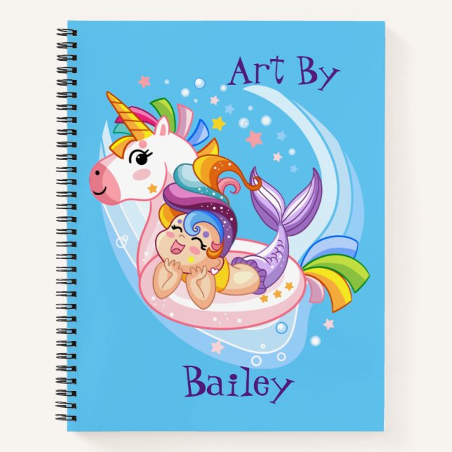 Kids Mermaid und Unicorn Custom Sketch Notizbuch (Vorderseite)