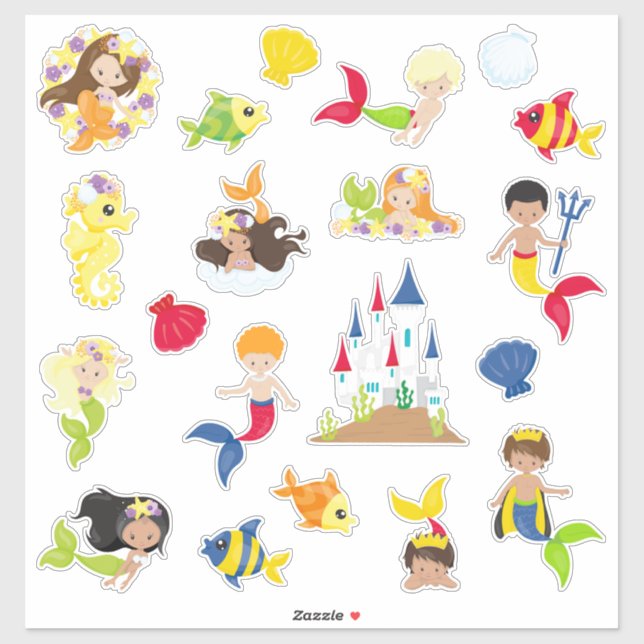 Kids Mermaids & Mermen Aufkleber (Blatt)