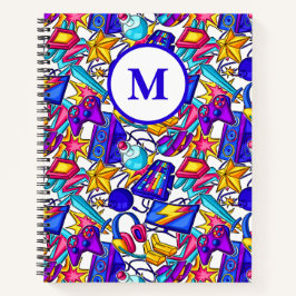 Kids Mit Monogramm Comic Gaming Items Muster Notizbuch