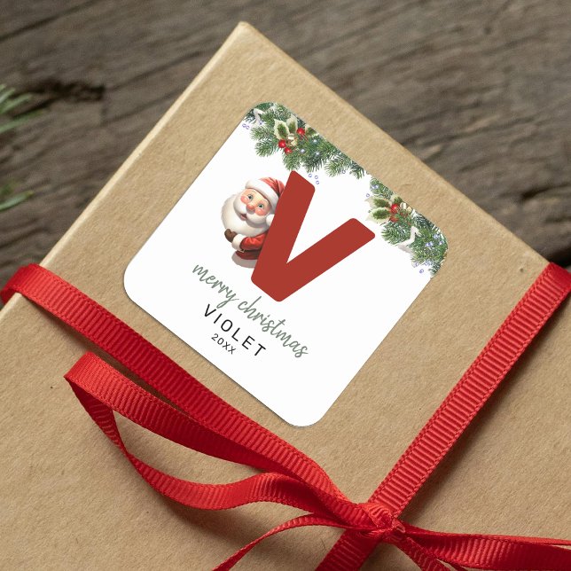 Kids Monogram Christmas Quadratischer Aufkleber (Von Creator hochgeladen)