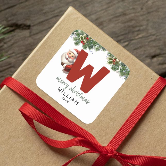 Kids Monogram Christmas Quadratischer Aufkleber (Von Creator hochgeladen)