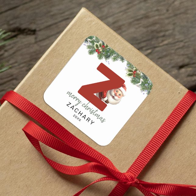 Kids Monogram Christmas Quadratischer Aufkleber (Von Creator hochgeladen)