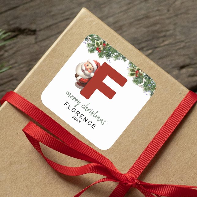 Kids Monogram Christmas Quadratischer Aufkleber (Von Creator hochgeladen)