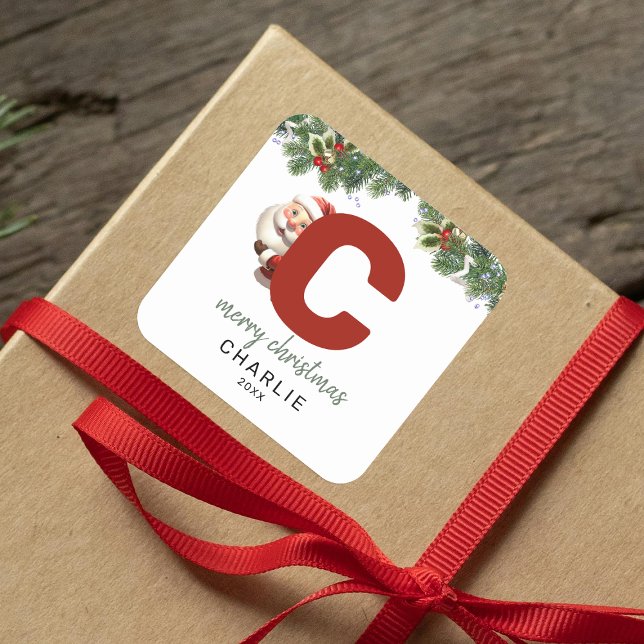 Kids Monogram Christmas Quadratischer Aufkleber (Von Creator hochgeladen)