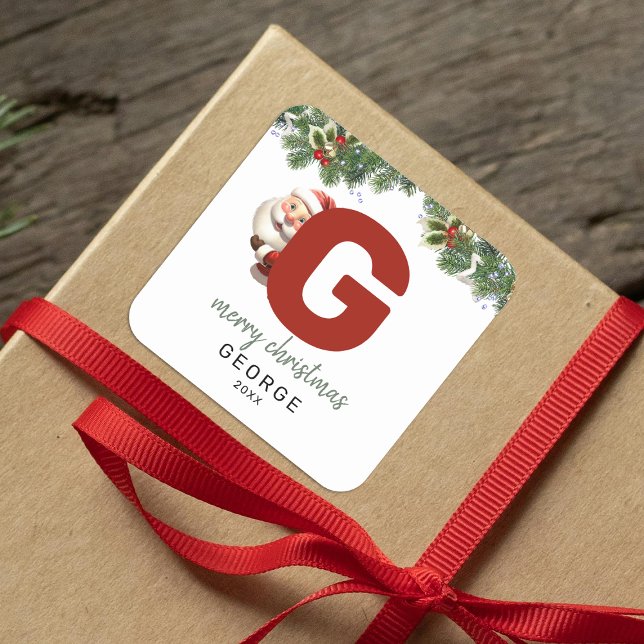 Kids Monogram Christmas Quadratischer Aufkleber (Von Creator hochgeladen)